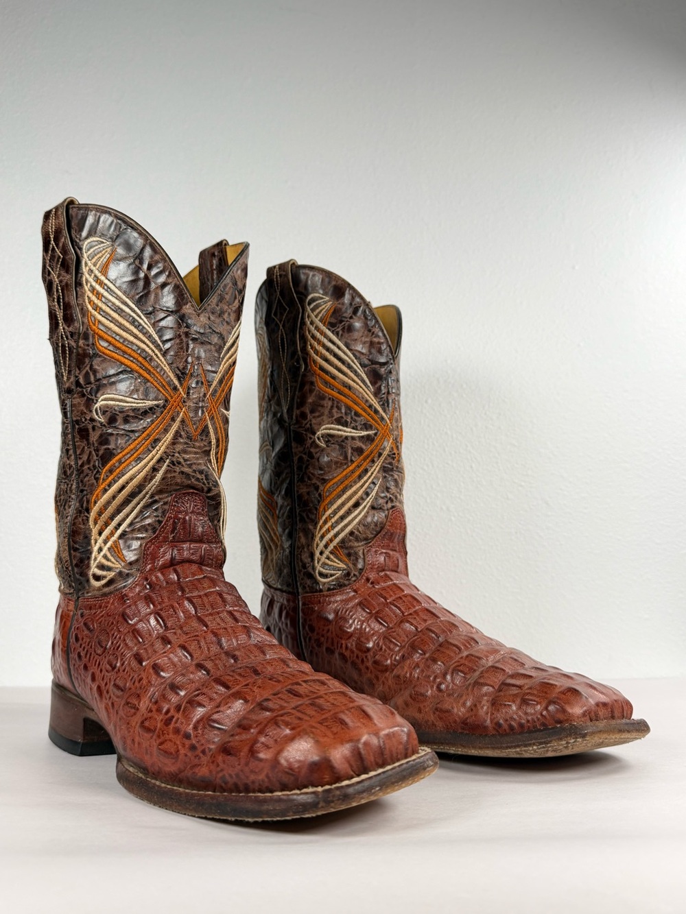 Cavenders Men’s Exotic Cowboy Boots Size 7.5 D Brown Alligator Print Western